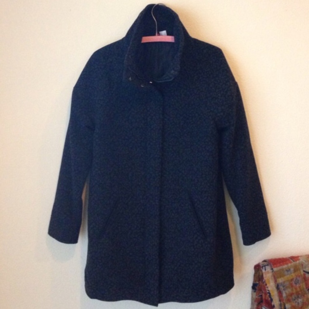 Wool h&m leopard print funnel neck coat size 8